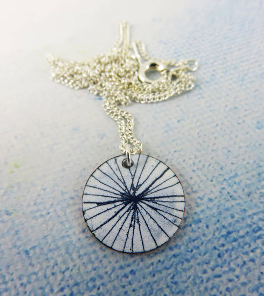 Euclid Collection - Hand Drawn Blue and White Enamel and Copper Necklace (Petite)