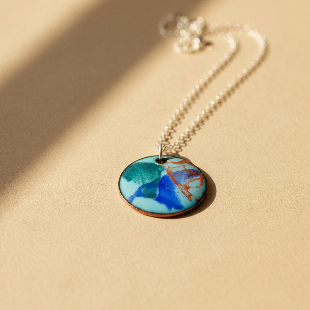 Chromatic Series No. 8 - Blue & Red Enamel Pendant