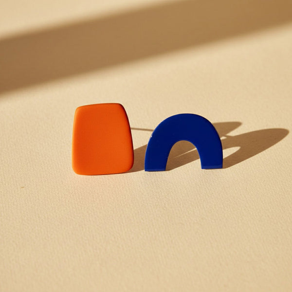 Architect Earrings - Deep Orange + Blue