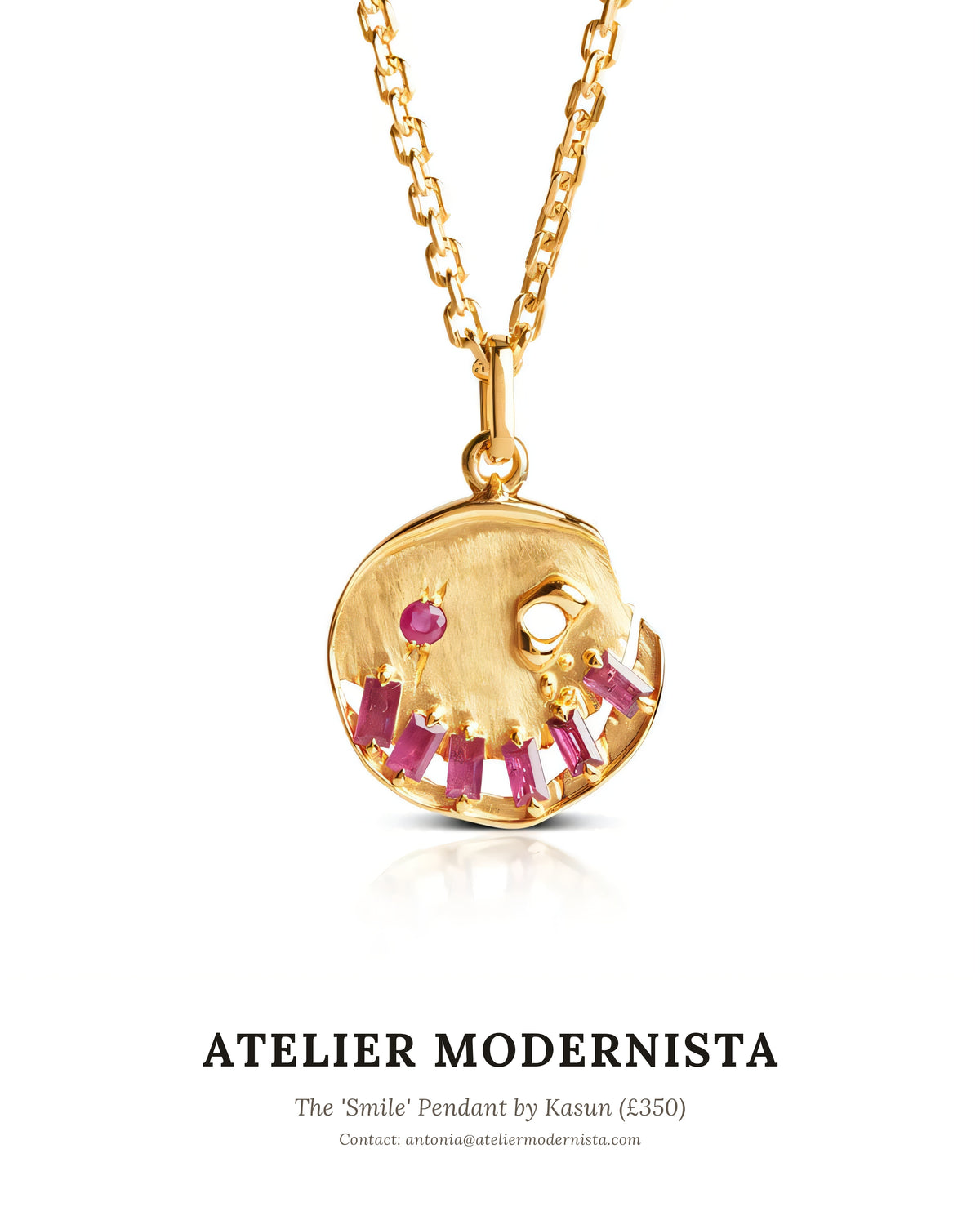 Kasun - Kintsugi 18K Gold Vermeil + Garnet 'Smile' Pendant