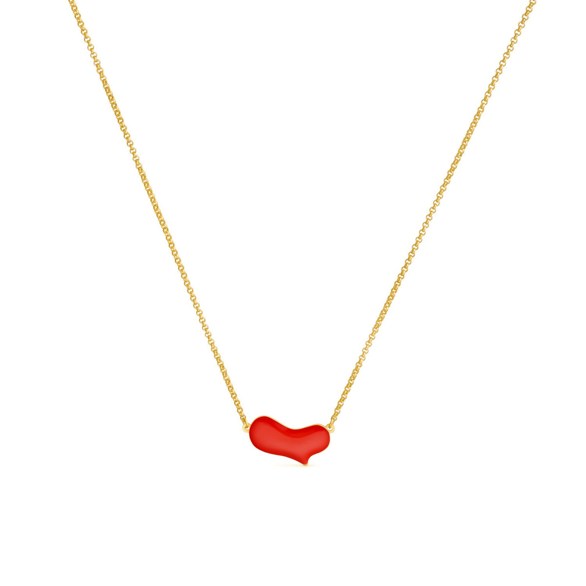 Gilded brass heart pendant necklace with red enamel, after Miró's Sans titre