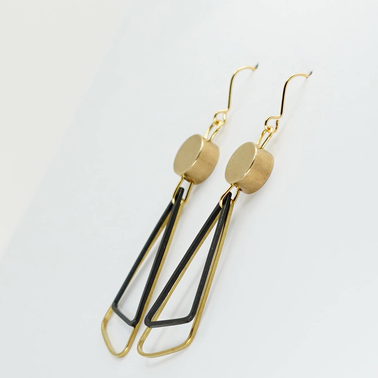 Euclid Collection - Black + Brass Triangle Drop Earrings