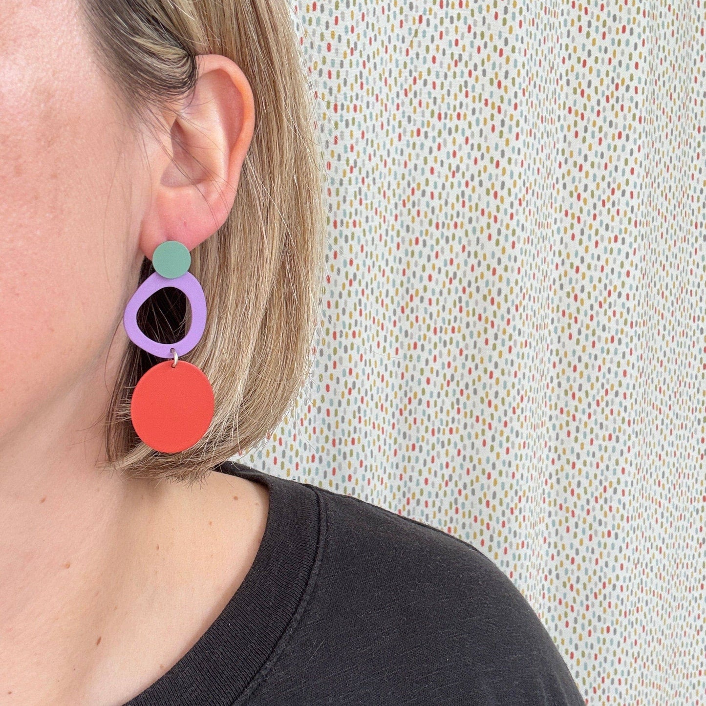 Gallery Collection - Triple Joy Earrings in Green, Purple and Red