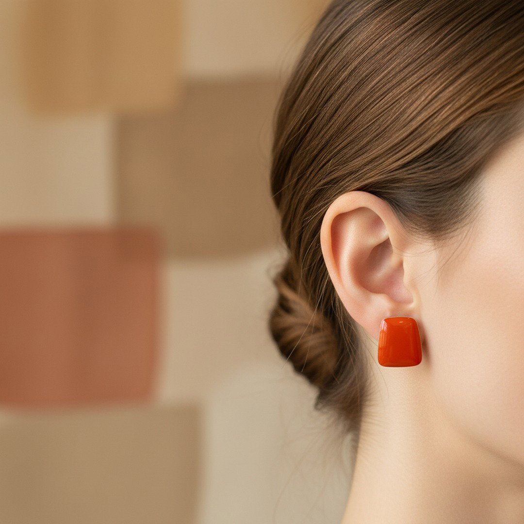 Architect Earrings - Deep Orange and Blue Enamel