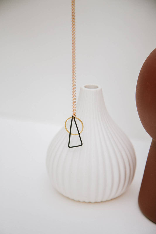 Euclid Collection - Black + Brass Triangle and Circle Necklace