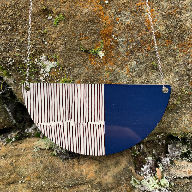 Blue Line Art Necklace (Large) – Metal, Aluminum, Sterling Silver – Atelier Modernista