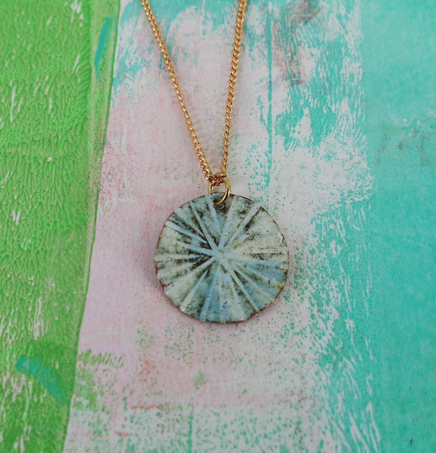 Euclid Collection - Textured Enamelled Copper Disc Pendant (Petite)