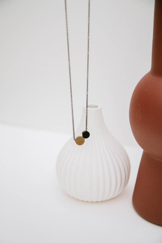 Euclid Collection - Black + Brass Double Dot Necklace