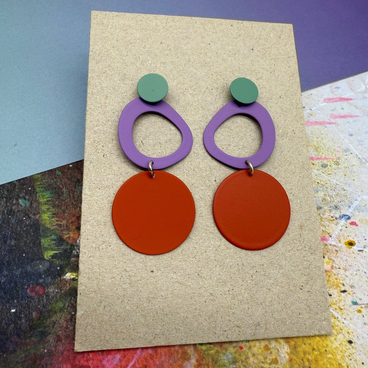 Gallery Collection - Triple Joy Earrings in Green, Purple and Red