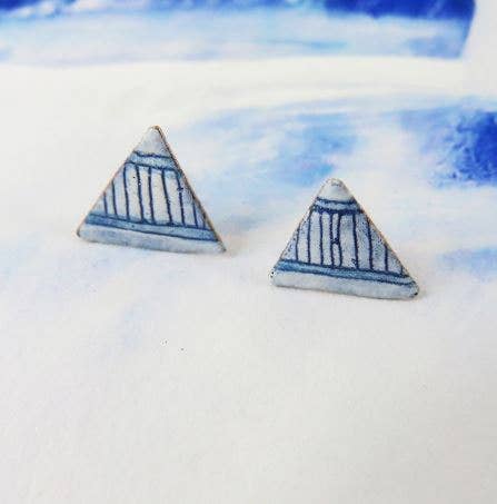 Euclid Collection - Hand-Drawn Triangle Studs in Enamel and Copper