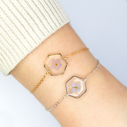 Axiom in Blue Hexagon Forget-Me-Not Bracelet - Gold – 24K Gold-plated brass chain, bezel and findings… – Atelier Modernista
