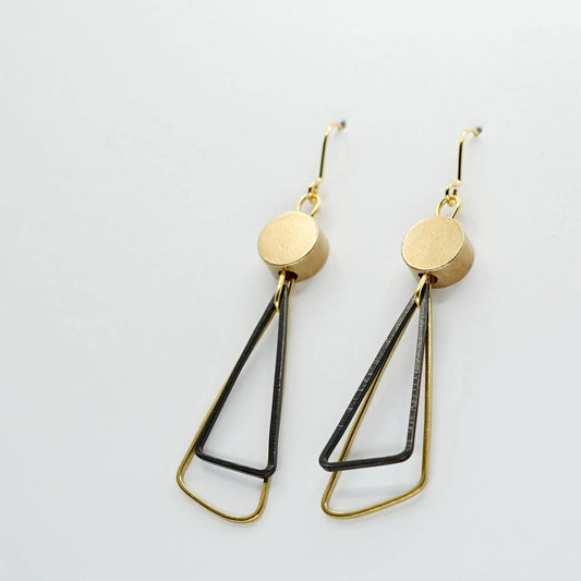 Euclid Collection - Black + Brass Triangle Drop Earrings