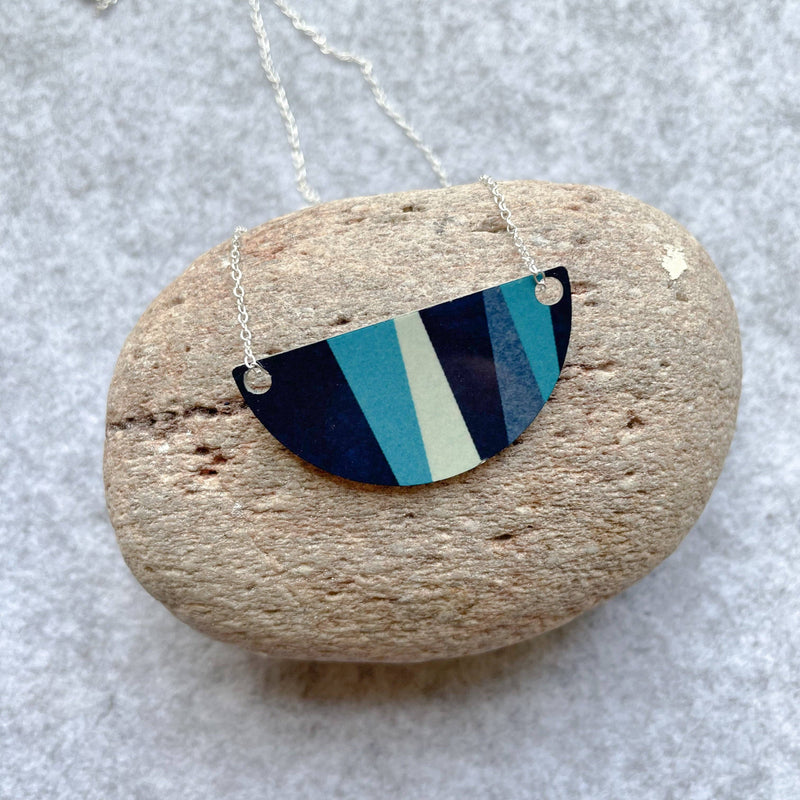 Bauhaus Necklace in Navy + Teal – Sterling Silver, Aluminum – Atelier Modernista