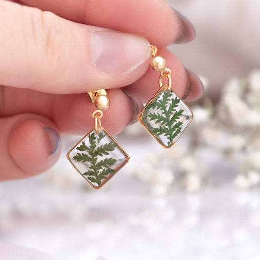 Axiom in Green - Tiny Fern Earrings - Gold – 24k gold plated brass, 24K gold-plated stainless steel… – Atelier Modernista