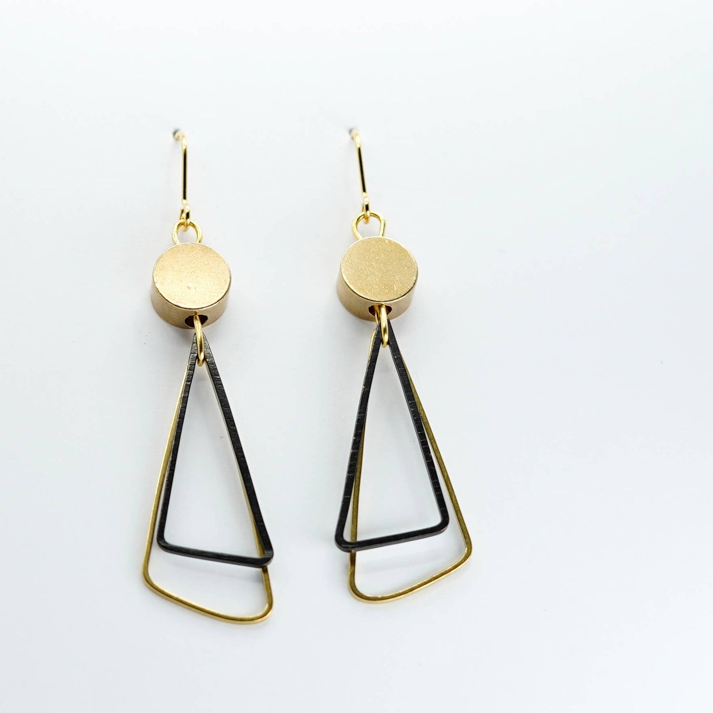 Euclid Collection - Black + Brass Triangle Drop Earrings