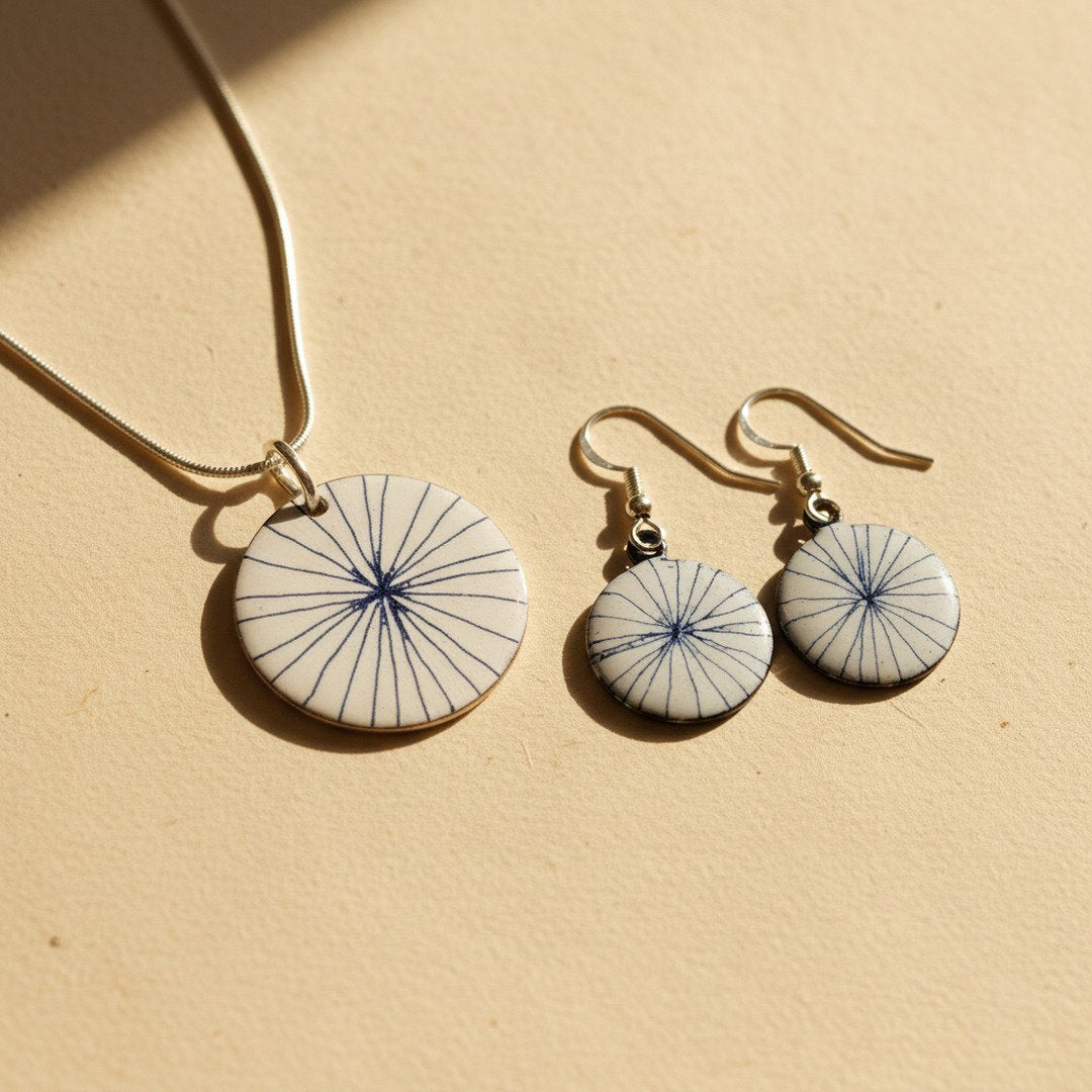 Radial Necklace  (Petite) - Blue & White Enamel