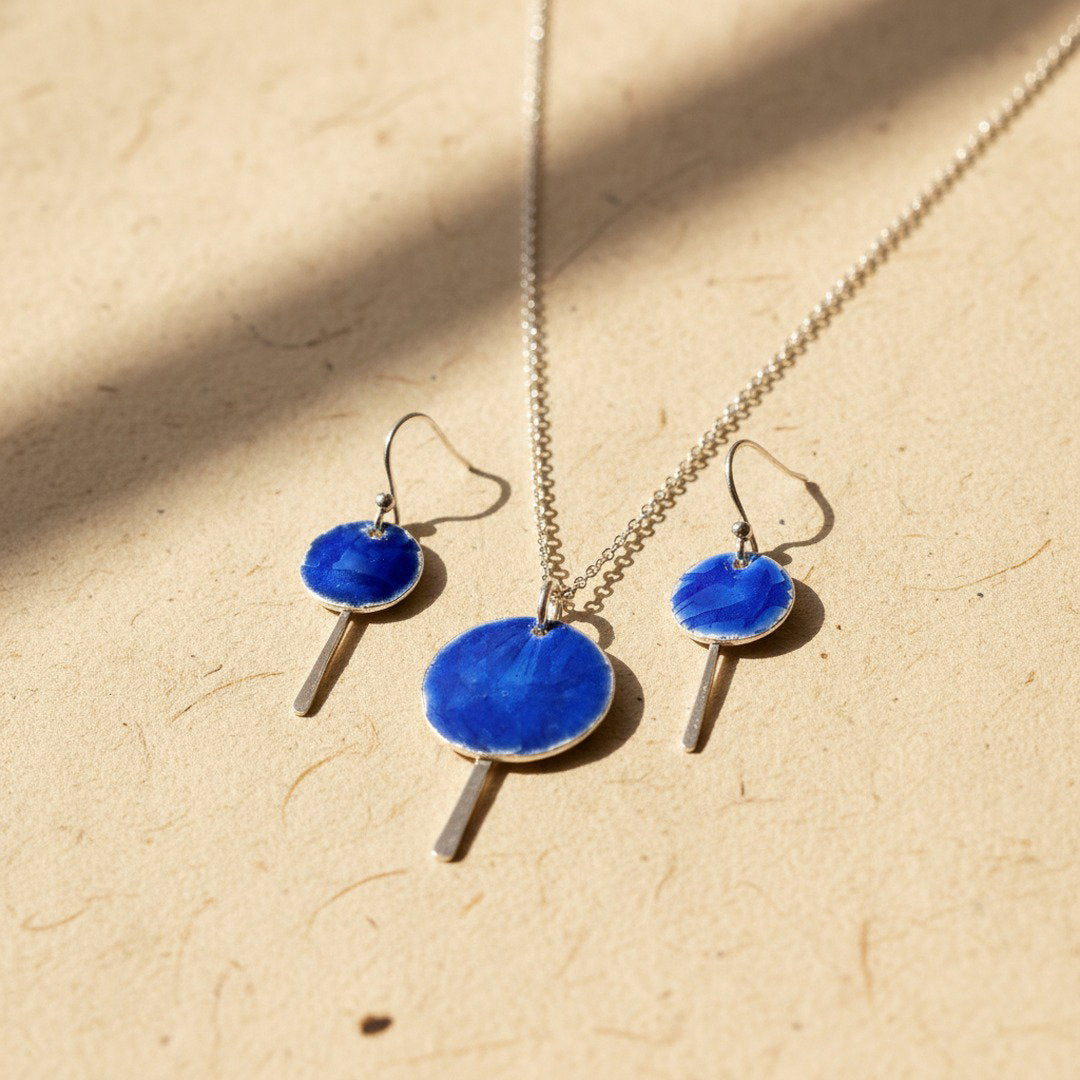 Coda Necklace - Cobalt Enamel Recycled Silver Pendant