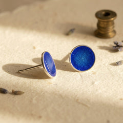 Blue Dot Enamel Silver Studs