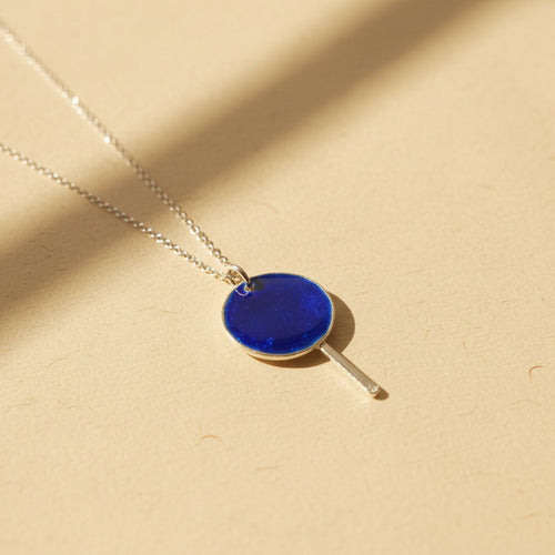 Coda Necklace - Cobalt Enamel Recycled Silver Pendant