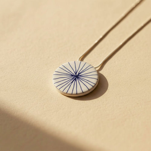 Radial Necklace  (Petite) - Blue & White Enamel