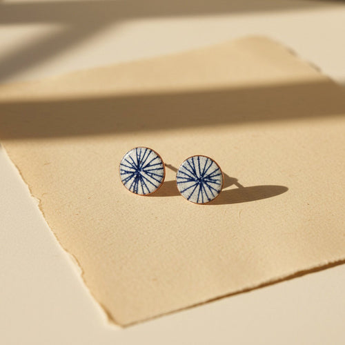 Radial Blue & White Enamel Studs