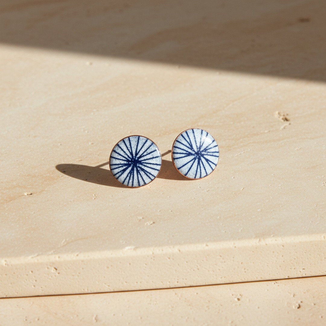 Radial Blue & White Enamel Studs