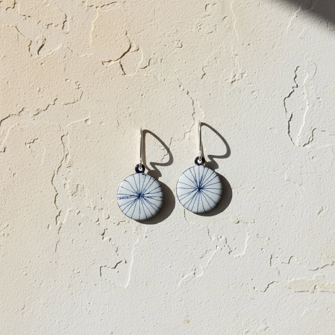Radial Earrings - Blue & White Enamel