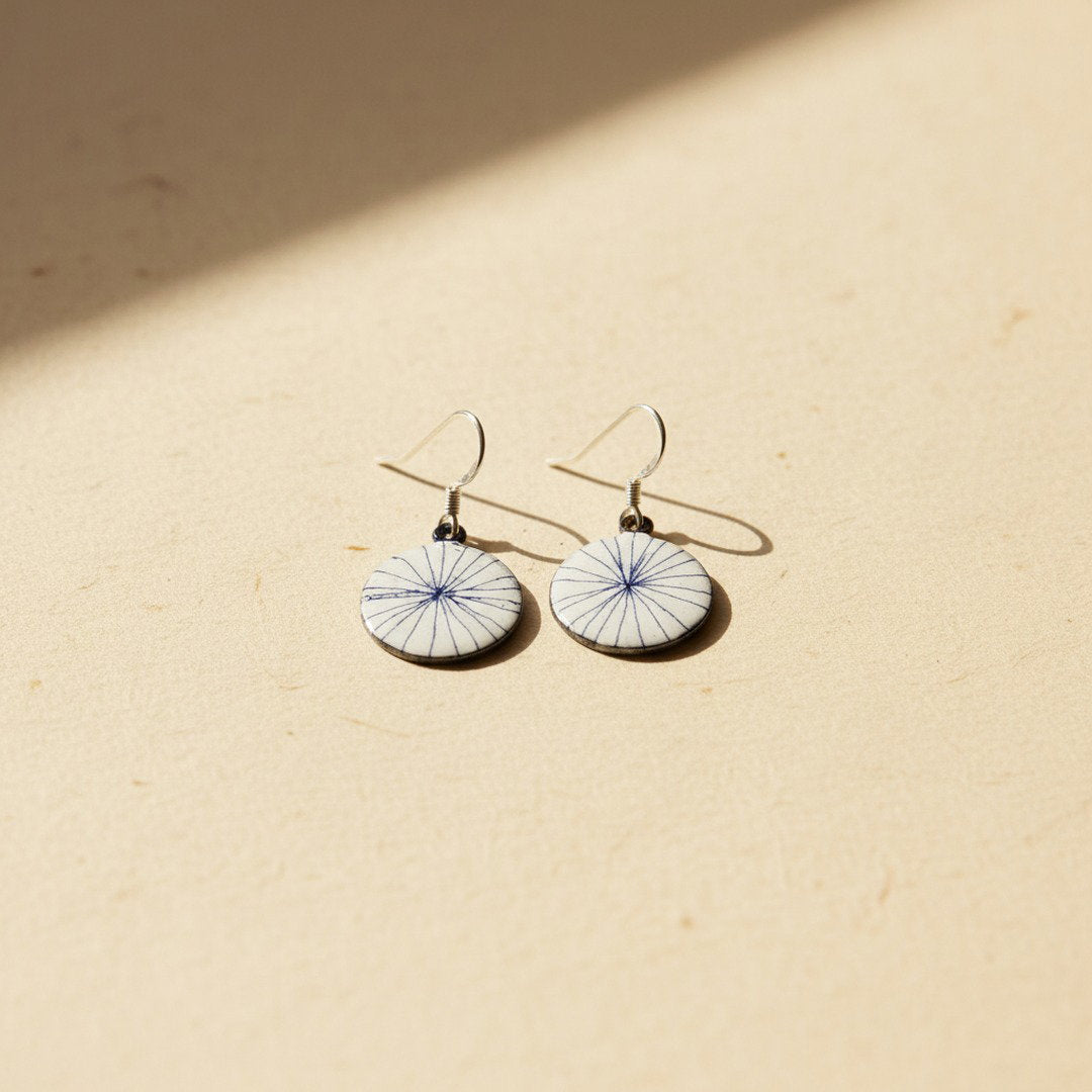 Radial Earrings - Blue & White Enamel