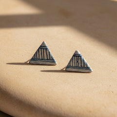 Blueprint Triangle Earrings - Petite Blue & White Enamel