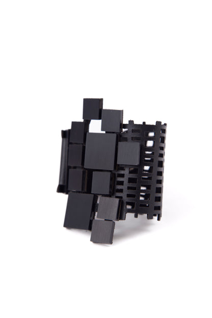 Iskin Bauhaus Bracelet (Squares of Black) – Leather, Acrylic – Atelier Modernista
