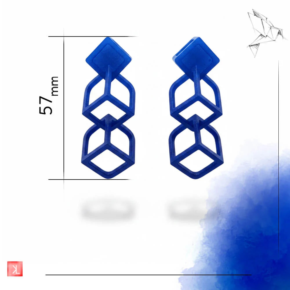 Cobalt CUBE 3-D-Printed Earrings