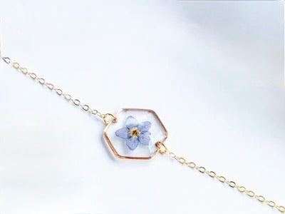 Axiom in Blue: Hexagon Forget-Me-Not Bracelet - Silver – Silver:, Silver plated brass chain… – Atelier Modernista