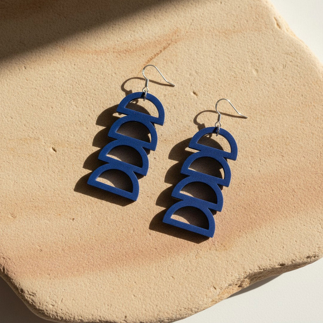 Dark Blue Arc Earrings