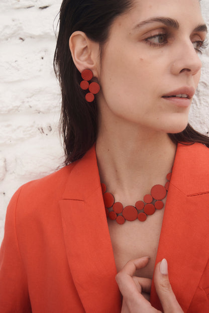 Iskin Abstraction Earrings in Red – Leather, Stainless Steel – Atelier Modernista