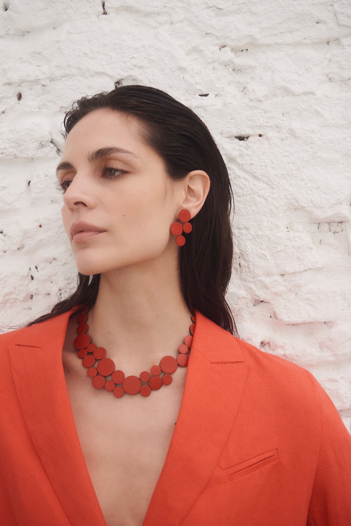 Iskin Abstraction Earrings in Red – Leather, Stainless Steel – Atelier Modernista