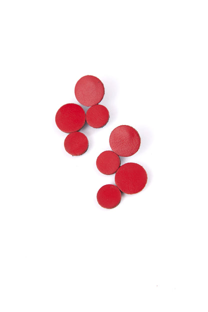 Iskin Abstraction Earrings in Red – Leather, Stainless Steel – Atelier Modernista