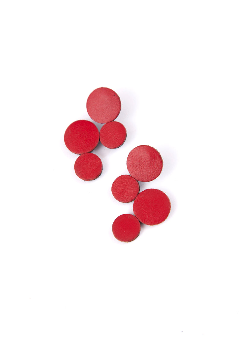 Iskin Abstraction Earrings in Red – Leather, Stainless Steel – Atelier Modernista