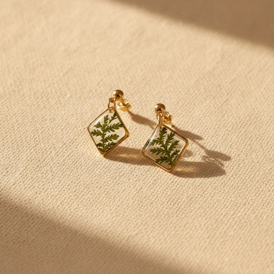 Axiom in Green - Tiny Fern Earrings - Gold – 24k gold plated brass, 24K gold-plated stainless steel… – Atelier Modernista