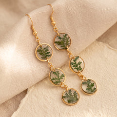 Axiom in Green: Fern Trio Earrings - Gold – 24K Gold-plated brass chain, bezel and findings… – Atelier Modernista