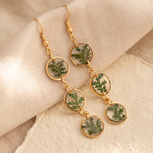 Axiom in Green: Fern Trio Earrings - Gold – 24K Gold-plated brass chain, bezel and findings… – Atelier Modernista