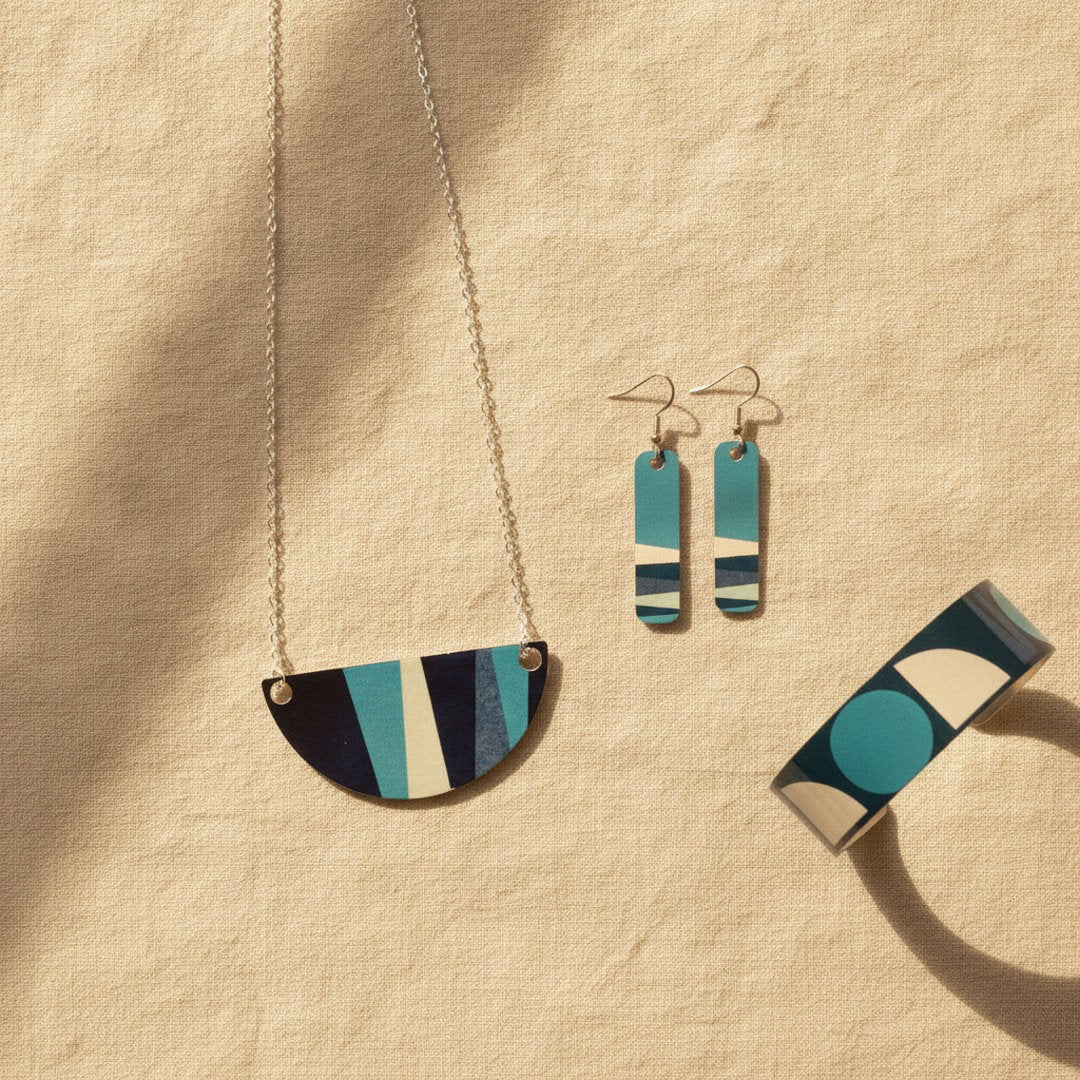 Bauhaus (Teal) Capsule - Bracelet, Necklace + Earrings