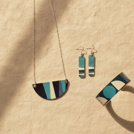 Bauhaus (Teal) Capsule - Bracelet, Necklace + Earrings