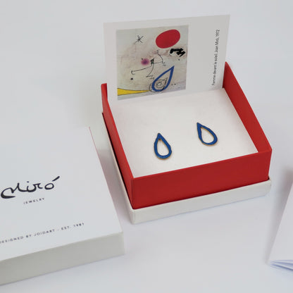 Miró 'Femme devant le soleil',Earrings in Blue, 1972 – Brass, Enamel, Gold Plated – Atelier Modernista