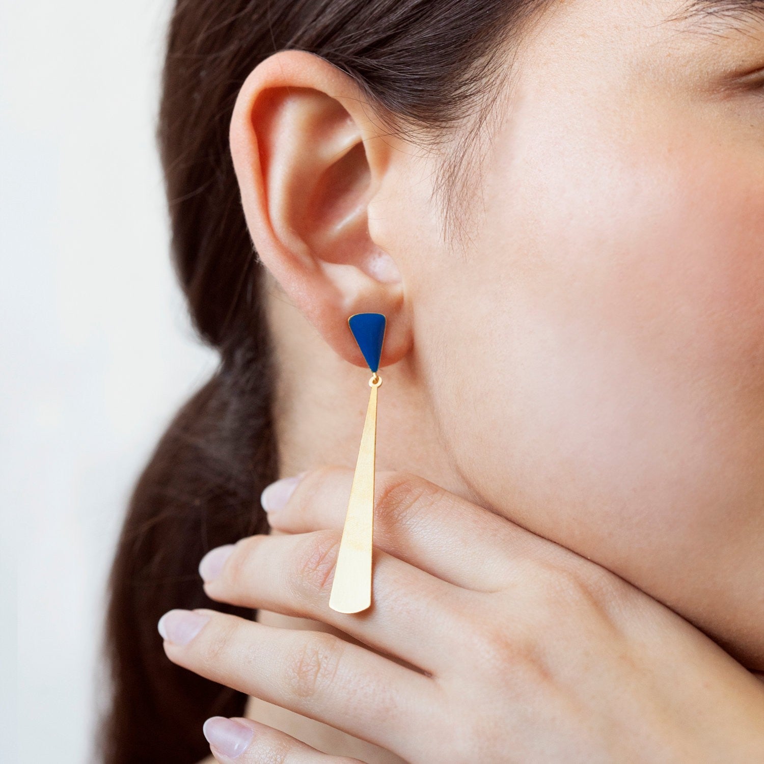 Miró 'Paysage Catalan' Long Slim Earrings, Blue + Gold – Brass, Enamel, Gold Plated – Atelier Modernista