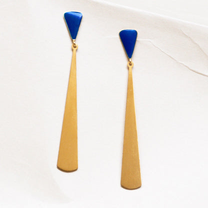 Miró 'Paysage Catalan' Long Slim Earrings, Blue + Gold – Brass, Enamel, Gold Plated – Atelier Modernista