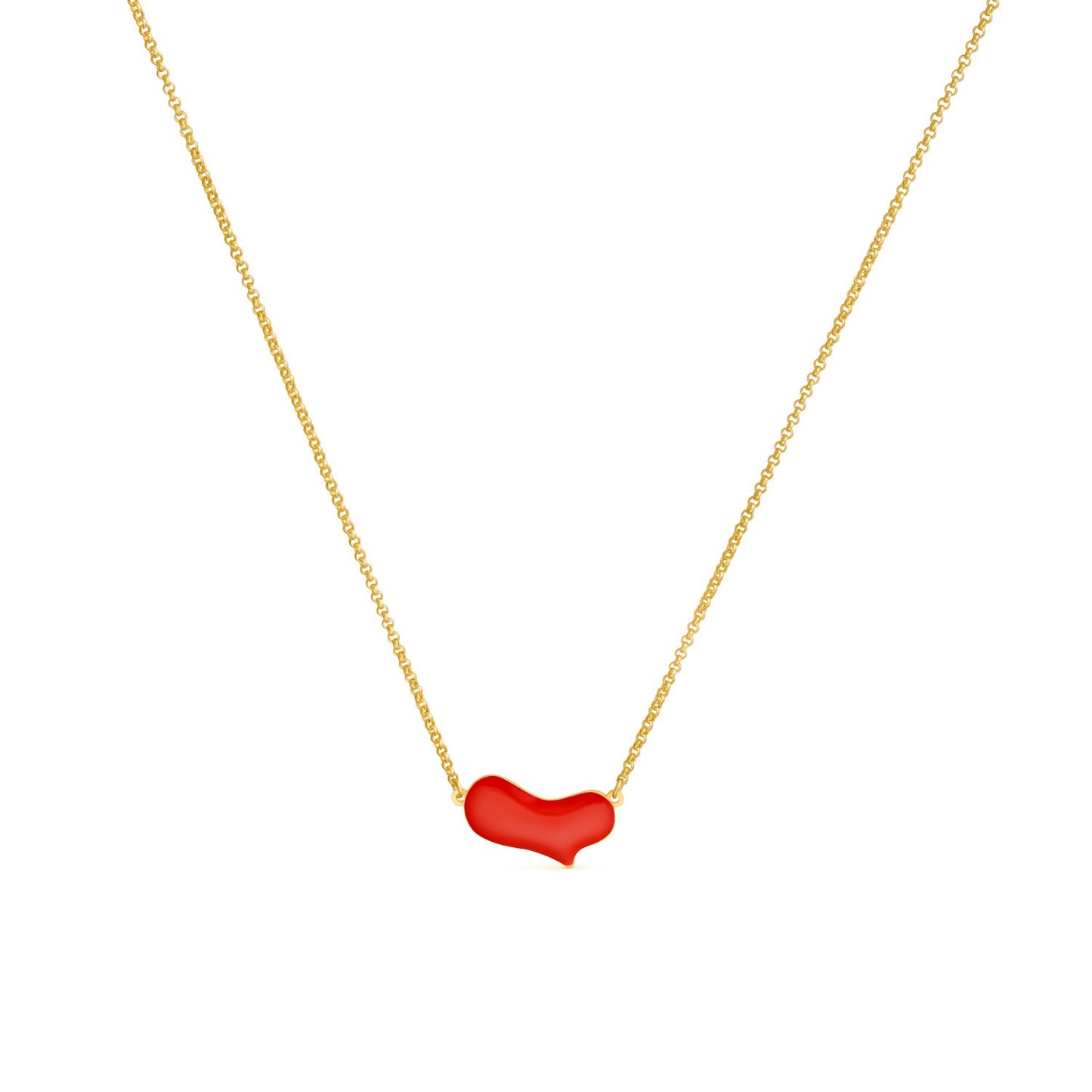 Gilded brass heart pendant necklace with red enamel, after Miró's Sans titre