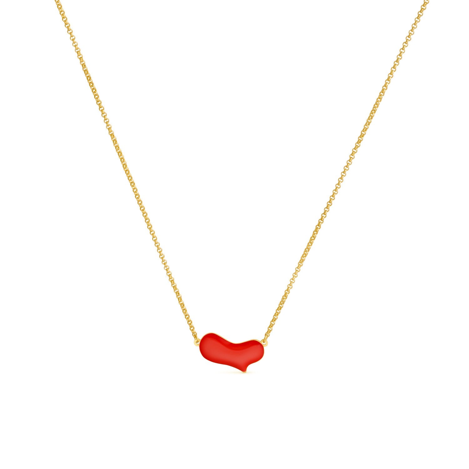 Gilded brass heart pendant necklace with red enamel, after Miró's Sans titre
