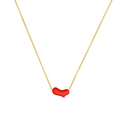 Gilded brass heart pendant necklace with red enamel, after Miró's Sans titre