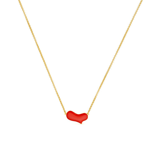 Gilded brass heart pendant necklace with red enamel, after Miró's Sans titre