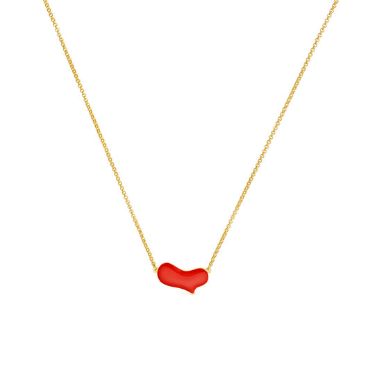 Gilded brass heart pendant necklace with red enamel, after Miró's Sans titre